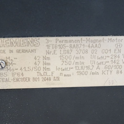 Siemens Permanent-Magnet-Motor 1FT6105-8AB71-4AA0  1900min-1 - Maranos.de
