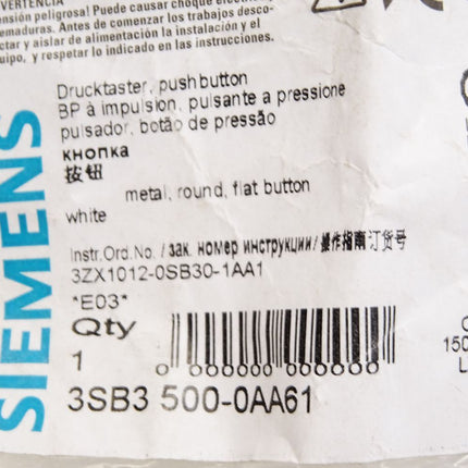 Siemens Drucktaster weiß 3SB3500-0AA61 / Neu OVP - Maranos.de