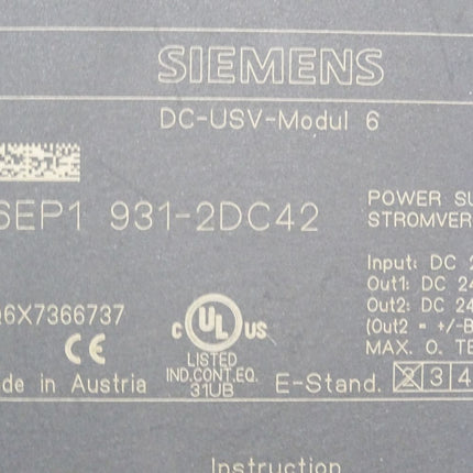 Siemens SITOP DC-USV-Modul  6EP1931-2DC42 6EP1 931-2DC42 Power Supply - Maranos.de