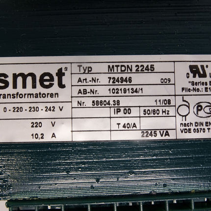 Ismet Transformator Trafo MTDN2245 724946 0-220-230-242V auf 220V 10,2A 2245VA / Neu OVP - Maranos.de