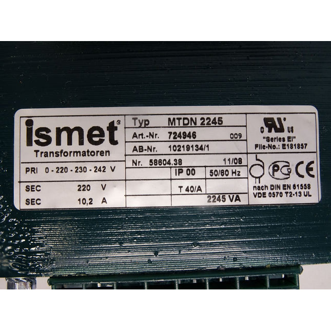 Ismet Transformator Trafo MTDN2245 724946 0-220-230-242V auf 220V 10,2A 2245VA / Neu OVP - Maranos.de
