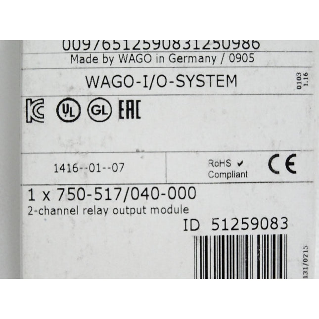 Wago 750-517/040-000 2-Kanal-Relaisausgang / Neu OVP versiegelt - Maranos.de