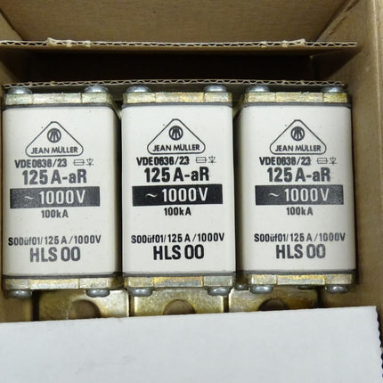 Jean Müller 3 Stück 125A-aR / 1000V/100kA S00üf01/125A/1000V HLS 00 NEU-OVP - Maranos.de