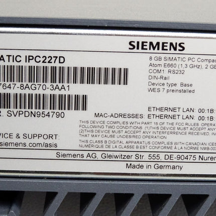 Siemens Nanobox PC IPC227D 6ES7647-8AG70-3AA1 6ES7 647-8AG70-3AA1 - Maranos.de