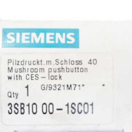 Siemens Pilzdrucktaste mit CES Schloß / Not-Halt/Aus / 3SB1000-1SC01 / Neu OVP - Maranos.de