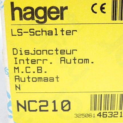 Hager Leitungsschutzschalter NC210 C10 463210 / Inhalt : 1 Stück / Neu - Maranos.de