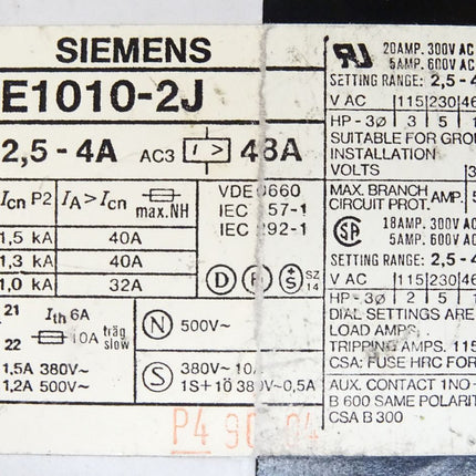 Siemens 3VE1010-2J Leistungsschalter - Maranos.de