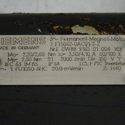 Siemens 1FT5062-0AC01-2-Z Permanent Magnet Motor 2000 Rpm / 1 FT5062-0AC01-2-Z - Maranos.de