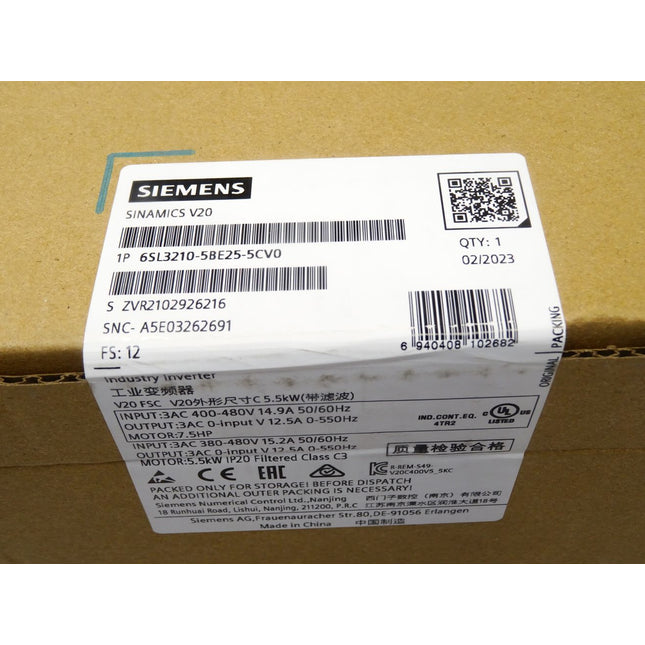 Siemens Sinamics V20 6SL3210-5BE25-5CV0 6SL3 210-5BE25-5CV0  / Neu OVP versiegelt - Maranos.de