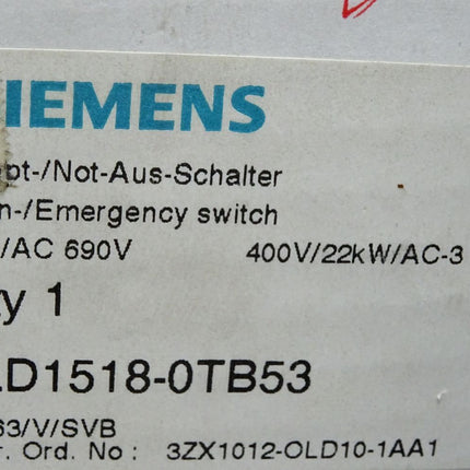 Siemens Haupt-/Not-Aus-Scahlter 3LD1518-0TB53 / Neu OVP - Maranos.de