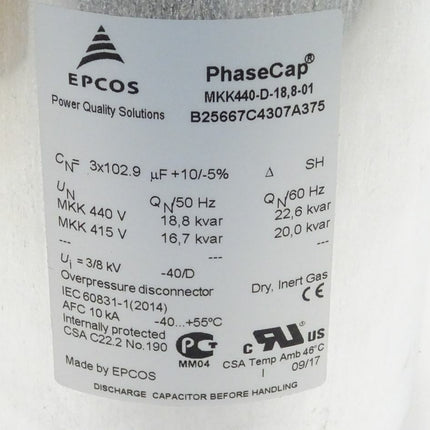 Epcos MKK440-D-18,8-01 Folienkondensator B25667C4307A375 neu - Maranos.de