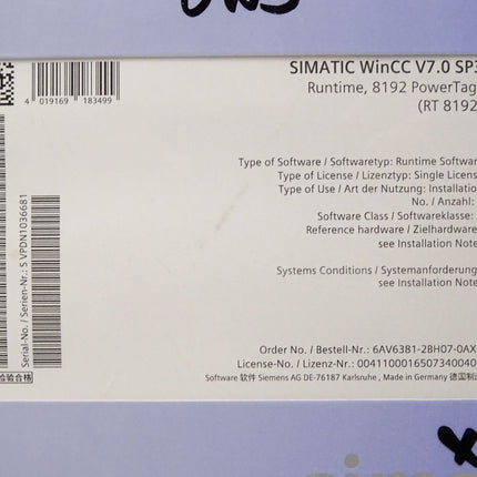 Siemens 6AV6381-2BH07-0AX0 WinCC system software V7.0 SP3 RT 8192 / Neu OVP - Maranos.de