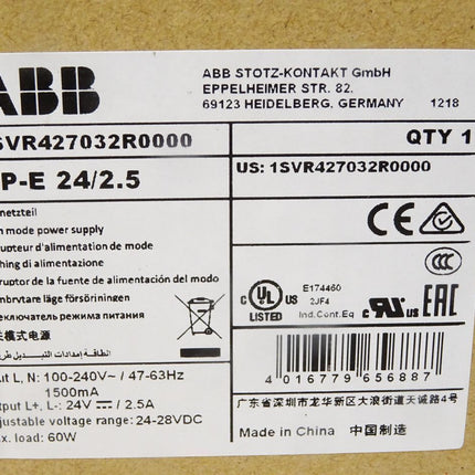 ABB Schaltnetzteil CP-E 24/2.5 1SVR427032R0000 / Neu OVP - Maranos.de