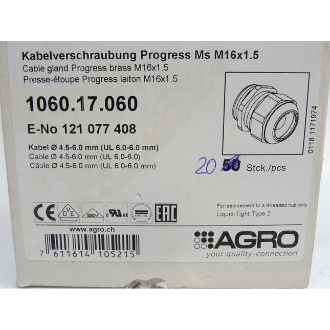 Agro Kabelverschraubung Progress Messing M16x1.5 1060.17.060 / Inhalt:20 Stück / Neu OVP - Maranos.de