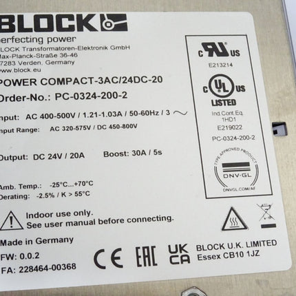 Block Power Compact-3AC/24DC-20 PC-0324-200-2 Elektronischer Schutzschalter / Neu OVP - Maranos.de