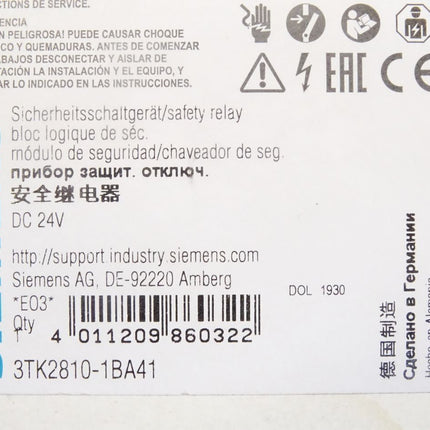 Siemens Sicherheitsschaltgerät / 3TK2810-1BA41 / Neu OVP - Maranos.de