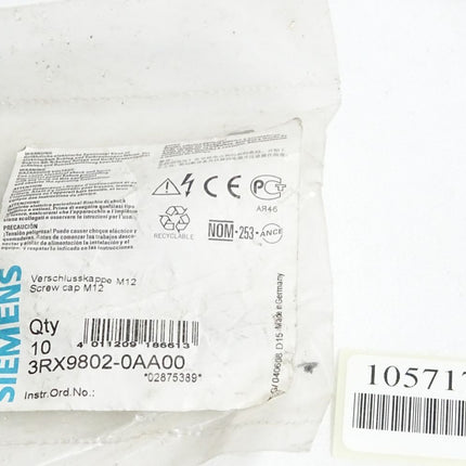 Siemens 3RX9802-0AA00 / Inhalt : 10 Verschlusskappe M12 / Neu OVP - Maranos.de