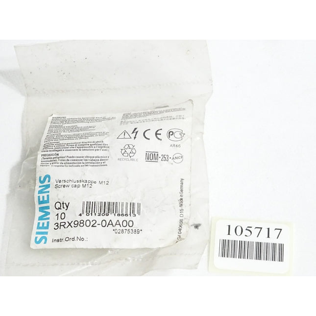 Siemens 3RX9802-0AA00 / Inhalt : 10 Verschlusskappe M12 / Neu OVP - Maranos.de