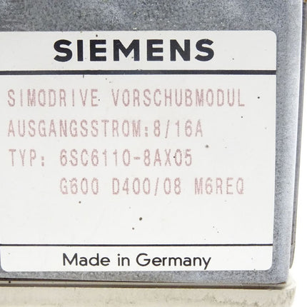 Siemens Simodrive Vorschubmodul Ausgangstrom 8-16A / 6SC6110-8AX05 - Maranos.de