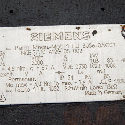 Siemens Permanent Magnet Motor Servomotor 1HU3056-0AC01 2000min-1 - Maranos.de