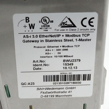 Bihl+Wiedemann AS-i 3.0 Ethernet/IP + Modbus TCP GAteway BWU2379 15349 - Maranos.de