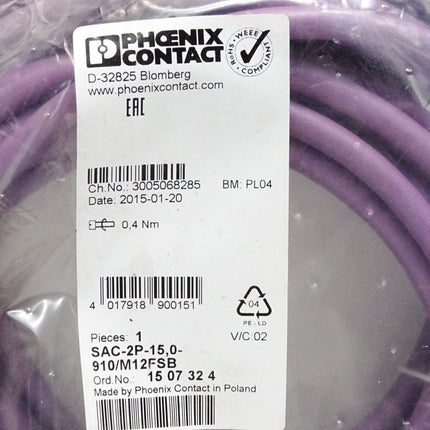 Phoenix Conatct 1507324 SAC-2P-15,0-910/M12FSB Bussystem-Kabel / Neu OVP - Maranos.de