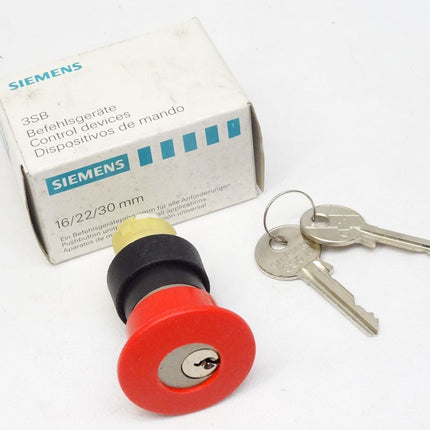 Siemens Pilzdrucktaste mit CES Schloß / Not-Halt/Aus / 3SB1000-1SC01 / Neu OVP - Maranos.de