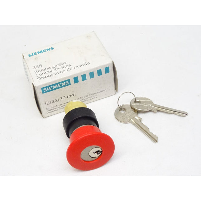 Siemens Pilzdrucktaste mit CES Schloß / Not-Halt/Aus / 3SB1000-1SC01 / Neu OVP - Maranos.de