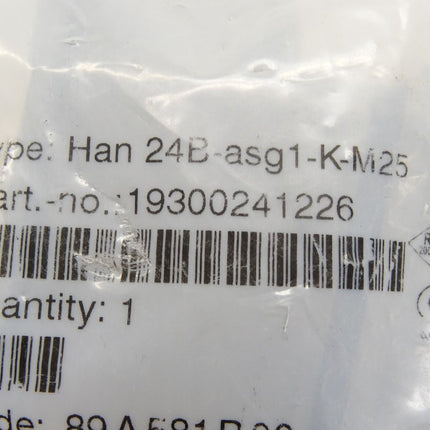 Harting Han 24B-asg1-K-M25 / 19300241226 / Neu OVP - Maranos.de