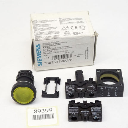 Siemens Drucktaster Gelb 3SB3257-0AA31 mit 3SB3400-1QA und 3SB3400-0B  / Neu OVP - Maranos.de