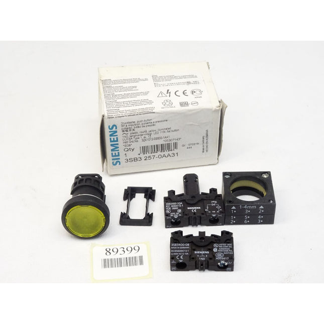 Siemens Drucktaster Gelb 3SB3257-0AA31 mit 3SB3400-1QA und 3SB3400-0B  / Neu OVP - Maranos.de
