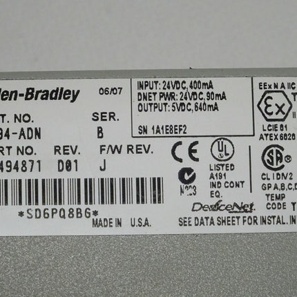 Allen-Bradley Flex I/O AB 1794-ADN Ser. B 96494871 DeviceNet - Maranos.de