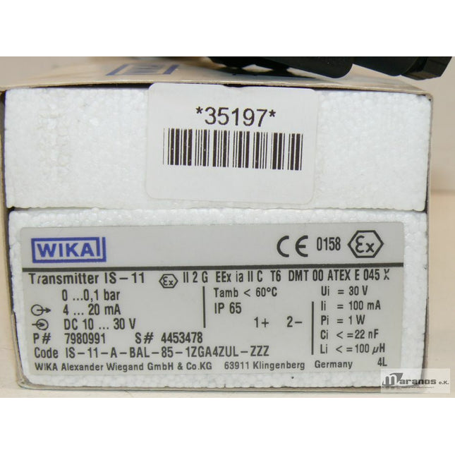 NEU-OVP WIKA IS-11 Transmitter DMT 00 ATEX E045X / IS-11-A-BAL-85-1ZGA4ZUL-ZZZ - Maranos.de