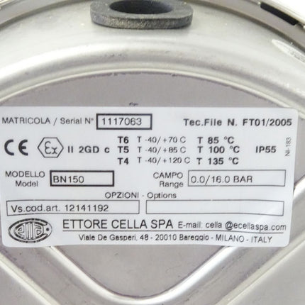 Wika Ettore Cella BN150 Manometer 0-16bar / Neu - Maranos.de