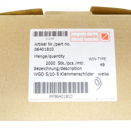 Murrplastik 86401810 WGO5/10-5 Klemmenschilder / Inhalt : 2000 Stück / Neu OVP - Maranos.de