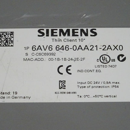 Siemens 6AV6646-0AA21-2AX0 Touchpanel Thin Client 10 6AV6 646-0AA21-2AX0 E:19 - Maranos.de