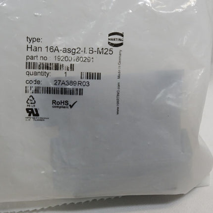 Harting Sockelgehäuse 19200160291 Han 16A-asg2-LB-M25 / Neu OVP - Maranos.de