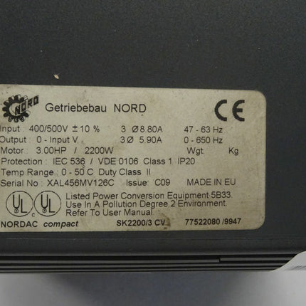Getriebebau NORD AG SK2200/3 CV 77522080/9947 Frequenzumrichter - Maranos.de