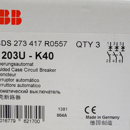 ABB Sicherungsautomat S203U-K40 / 2CDS273417R0557 / Inhalt : 3 Stück / Neu OVP - Maranos.de