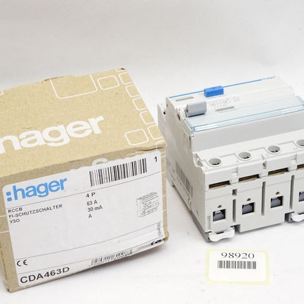 Hager CDA463D FI-­Schutz­schal­ter 4 polig 6kA 63A 30mA Typ A / Neu OVP - Maranos.de