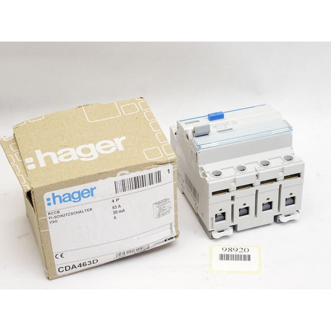 Hager CDA463D FI-­Schutz­schal­ter 4 polig 6kA 63A 30mA Typ A / Neu OVP - Maranos.de