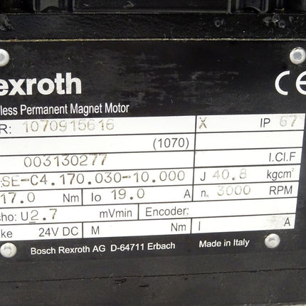 Rexroth Brushless Permananent Magnet Motor Servomotor 1070915616 SE-C4.170.030-10.000 3000RPM - Maranos.de