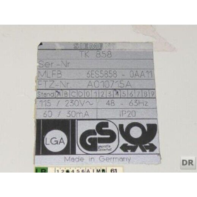 SIEMENS 6ES5858-0AA11 / 6ES5 858-0AA11 / TK858 // TK 858 - Maranos.de