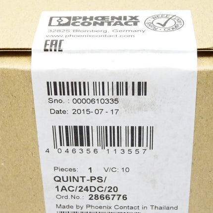 Phoenix Contact QUINT-PS/1AC/24DC/20 / 2866776 / Neu OVP versiegelt - Maranos.de
