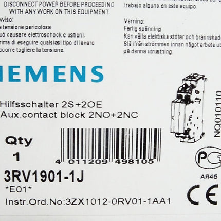 Siemens Hilfsschalter 3RV1901-1J / Neu OVP - Maranos.de