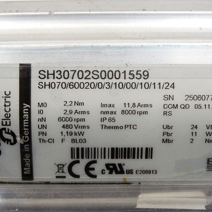 Schneider Electric Servomotor SH30702S0001559 SH070/60020/0/3/10/00/10/11/24 6000-8000rpm 1.19kW SH3 070 - Maranos.de