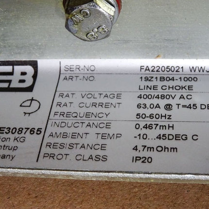KEB 19Z1B04-1000 Netzdrossel 63A 19.Z1.B04-1000 / Neu OVP - Maranos.de