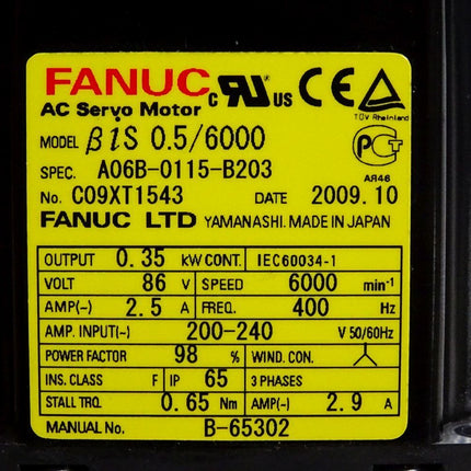 Fanuc Servomotor A06B-0115-B203 6000min-1 / Neuwertig mit Lagerspuren - Maranos.de