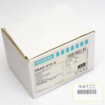 Siemens Sicherungseinsatz 3NA6810-04 25A / Inhalt : 3 Stück / Neu OVP - Maranos.de