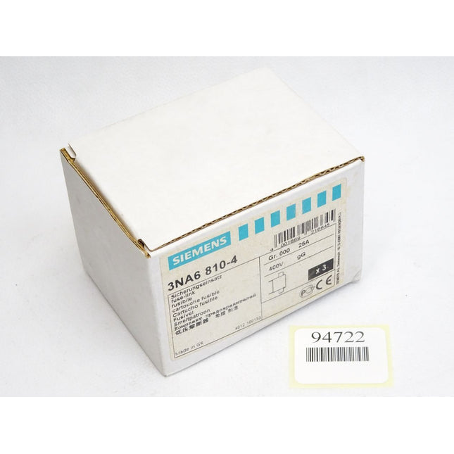 Siemens Sicherungseinsatz 3NA6810-04 25A / Inhalt : 3 Stück / Neu OVP - Maranos.de